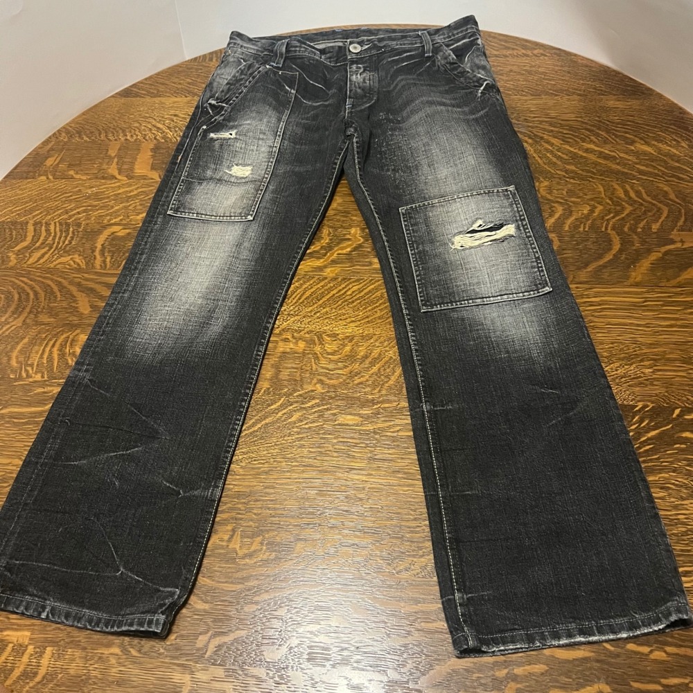 Armani Exchange Jeans Mens 34 Black Distressed Carpenter Regular Fit Denim